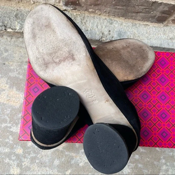 Tory Burch Heels Column Block Therese 65mm Black Suede Round Toe Womens 9 - Picture 12 of 14